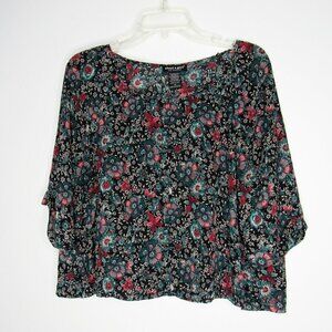 About A Girl - Black Floral Crop Blouse - Medium